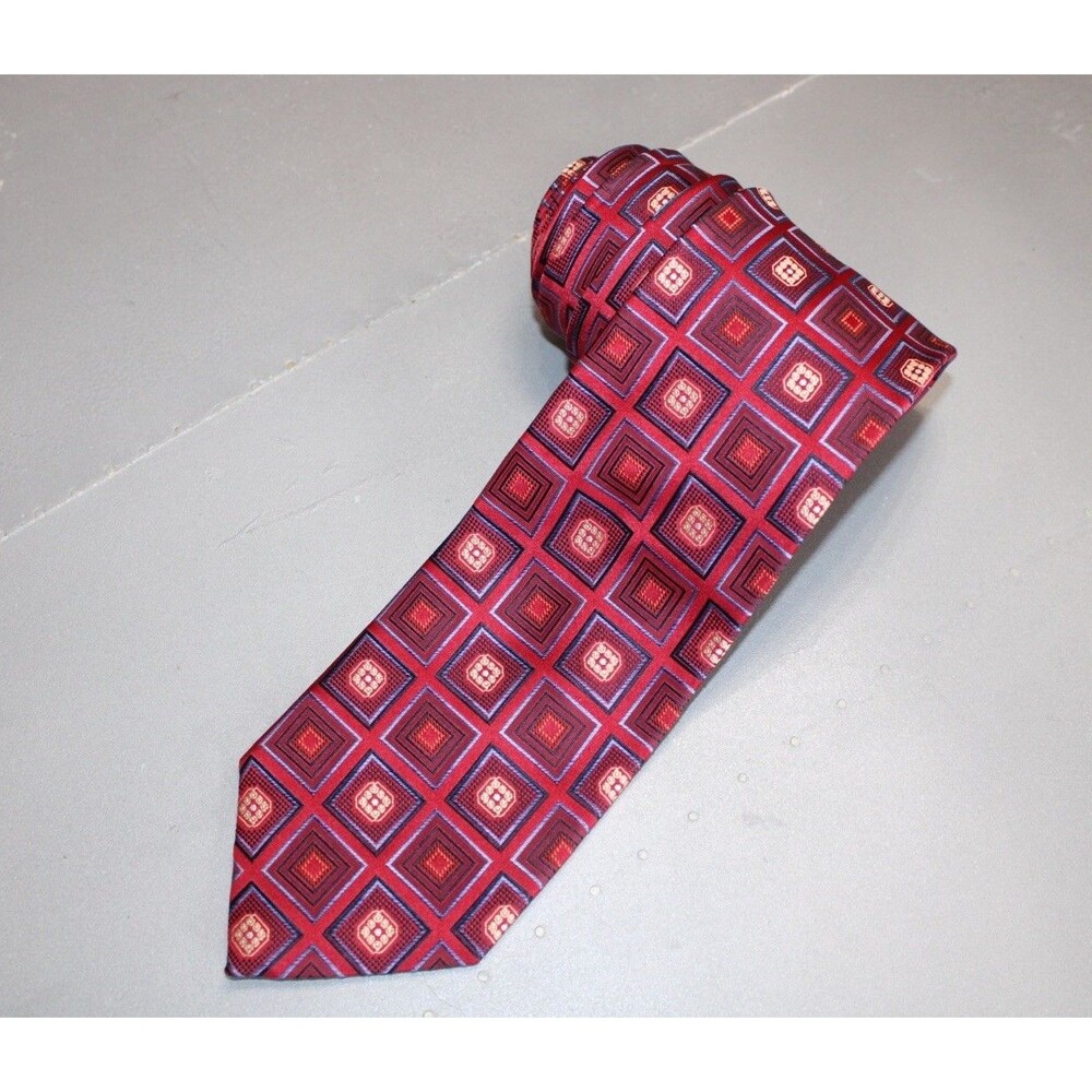 ERMENEGILDO ZEGNA Men's 100% Silk Necktie ITALY Luxury Geometric Square‎ Pattern
